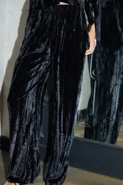 Crinkle Velvet Wide Leg Trousers