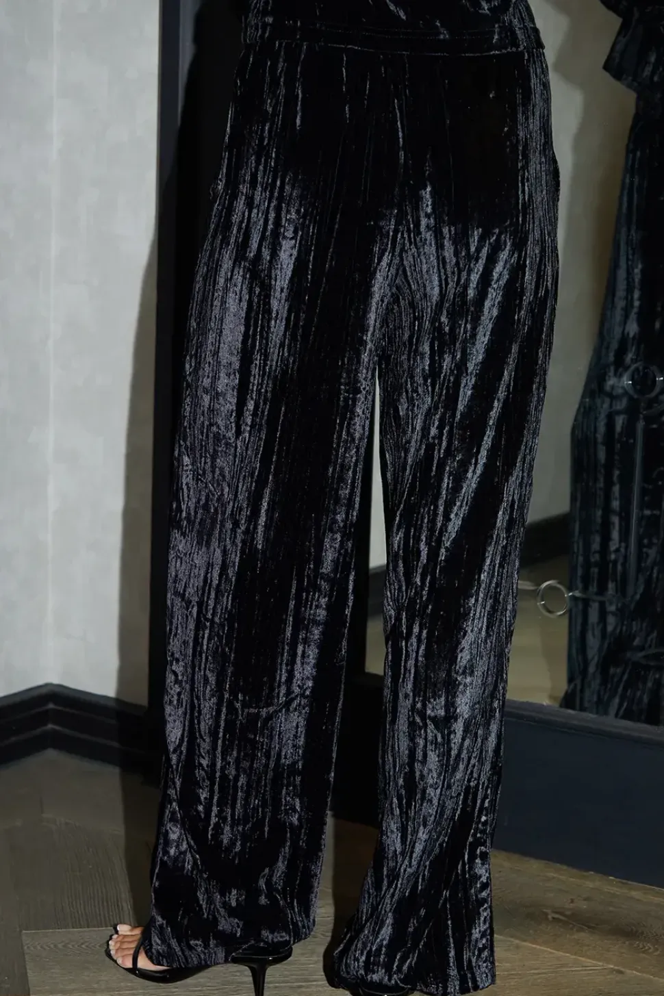 Crinkle Velvet Wide Leg Trousers