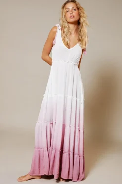 Crinkle Viscose Ombre Tiered Tie Maxi Dress