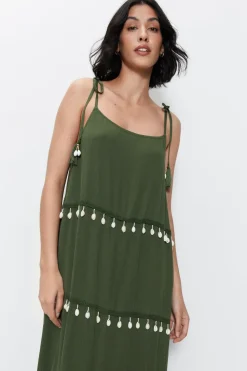 Crinkle Viscose Shell Tiered Maxi Dress
