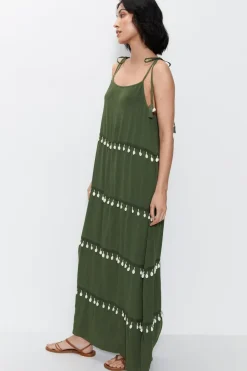 Crinkle Viscose Shell Tiered Maxi Dress