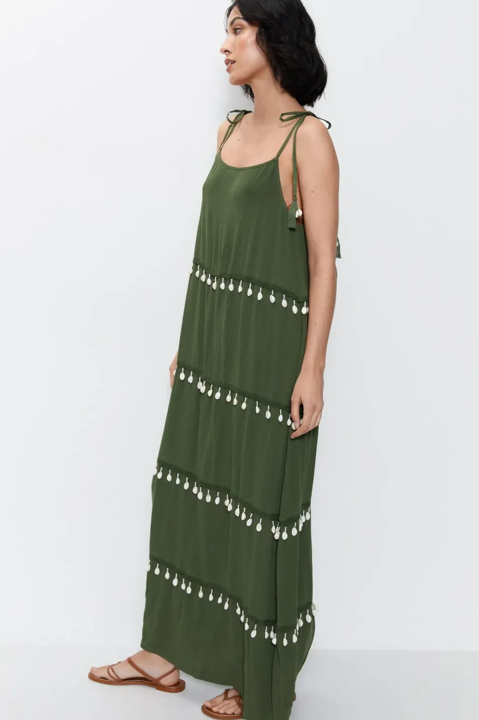 Crinkle Viscose Shell Tiered Maxi Dress