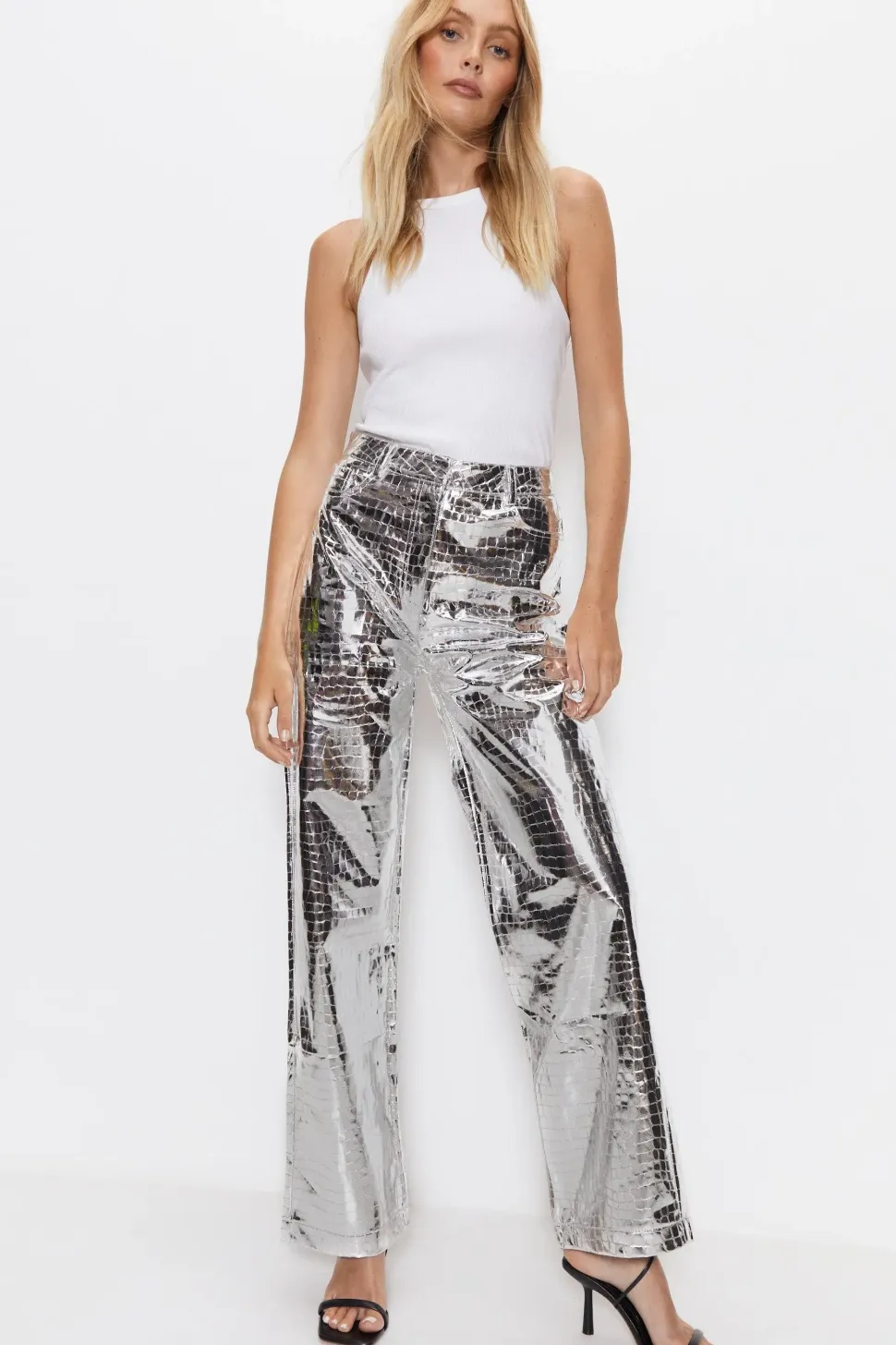Croc Faux Leather Straight Leg Trousers