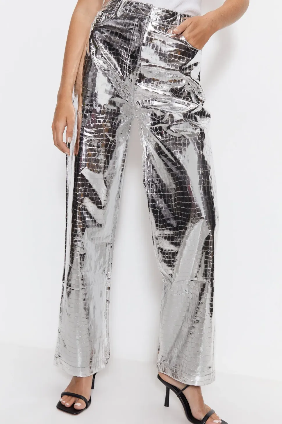 Croc Faux Leather Straight Leg Trousers