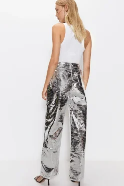 Croc Faux Leather Straight Leg Trousers