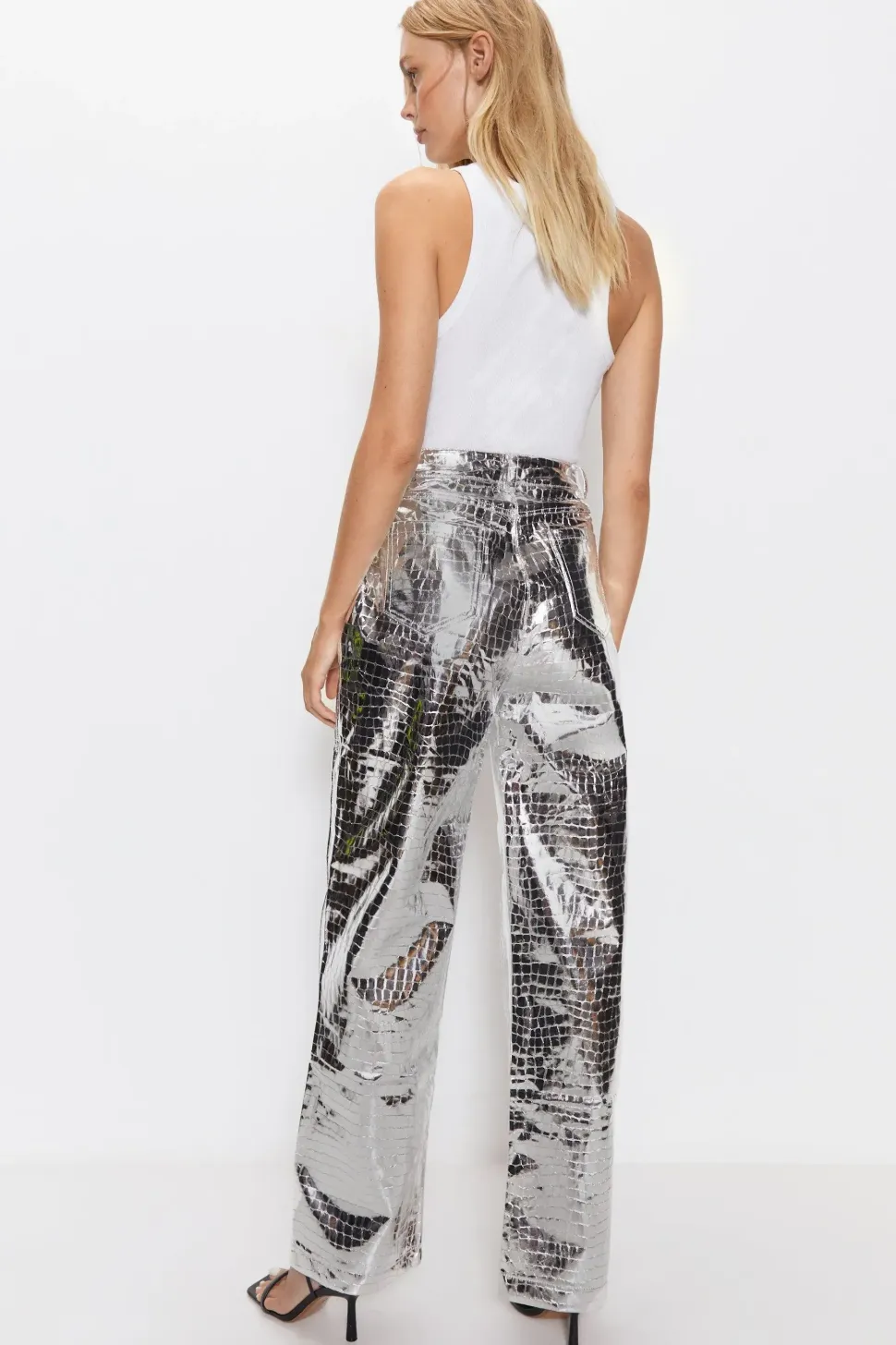 Croc Faux Leather Straight Leg Trousers