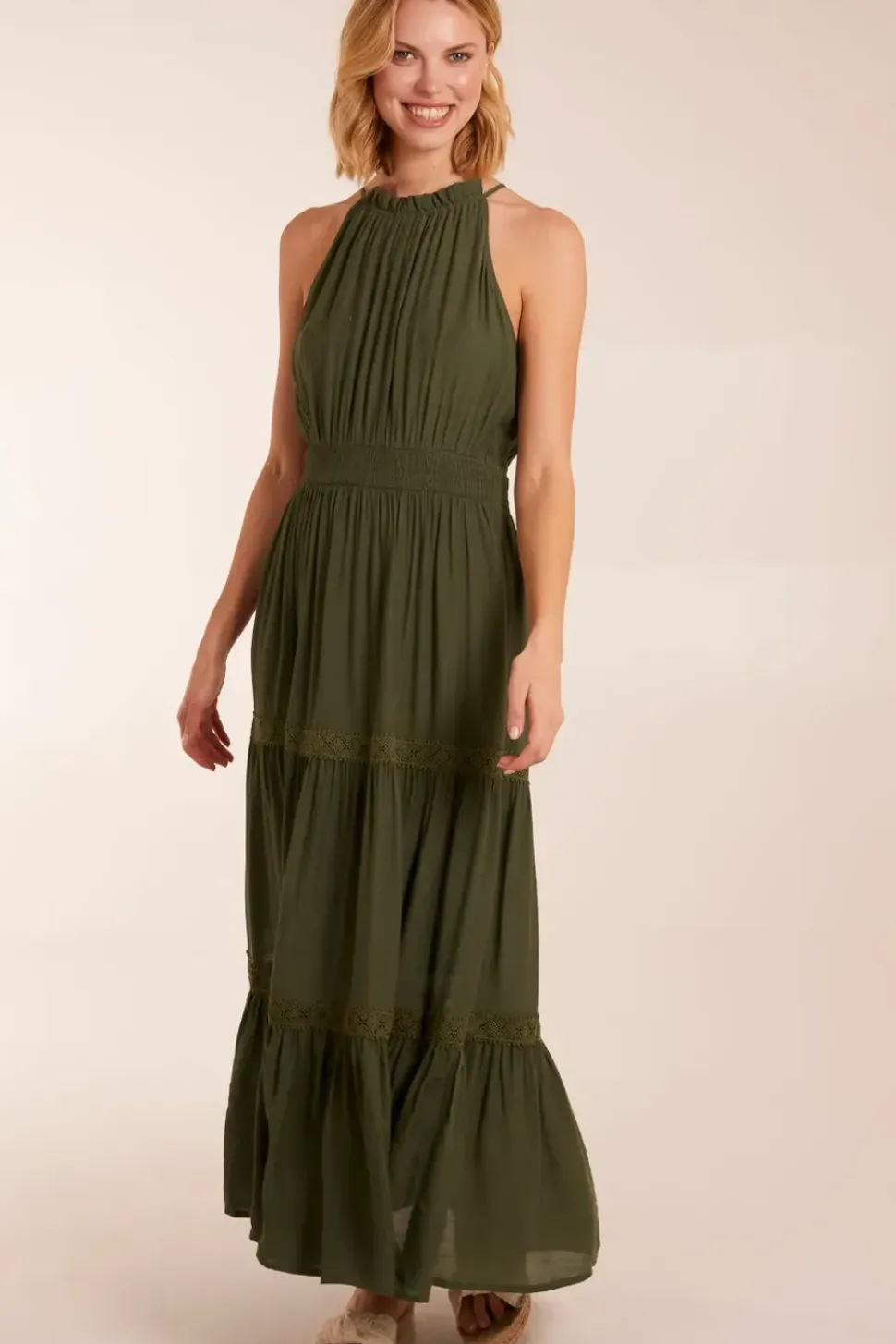 Crochet Halter Maxi Tiered Dress