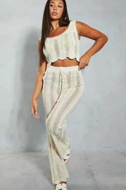 Crochet Knit Scoop Neck Scallop Hem Top