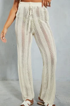 Crochet Knit Straight Leg Scalloped Hem Trouser