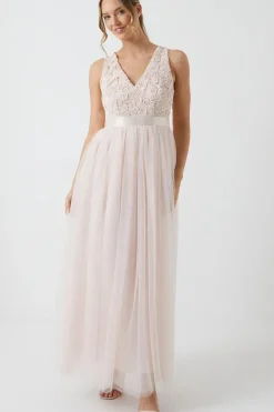 Crochet Lace Two In One Bridesmaid Maxi Dress