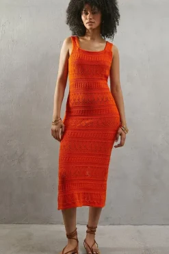 Crochet Square Neck Midi Dress