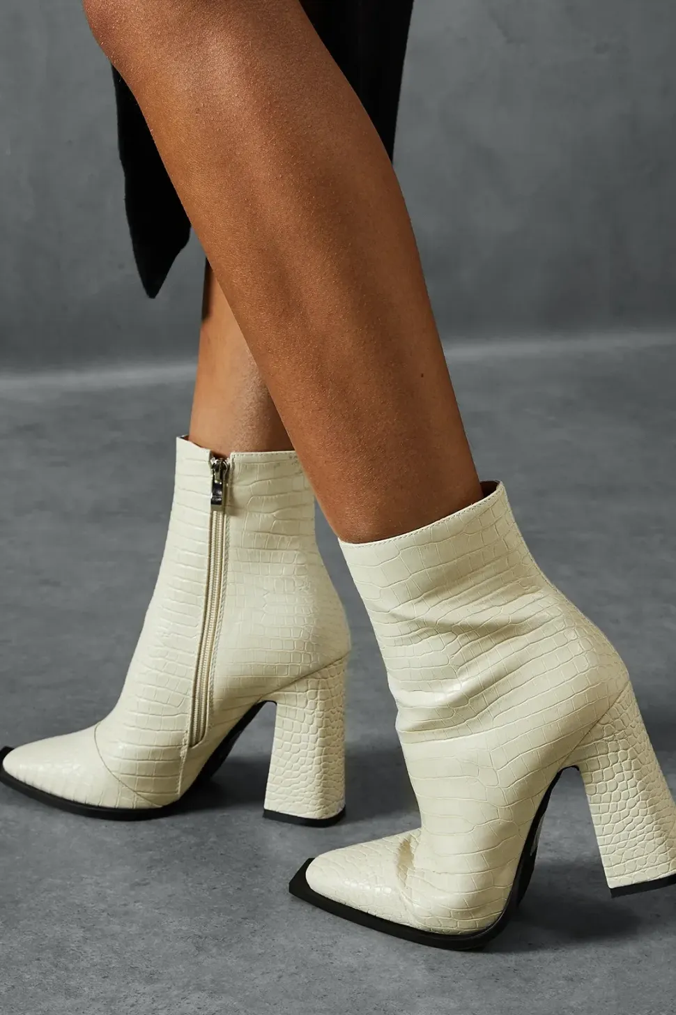 Croc Leather Look Ankle Boots
