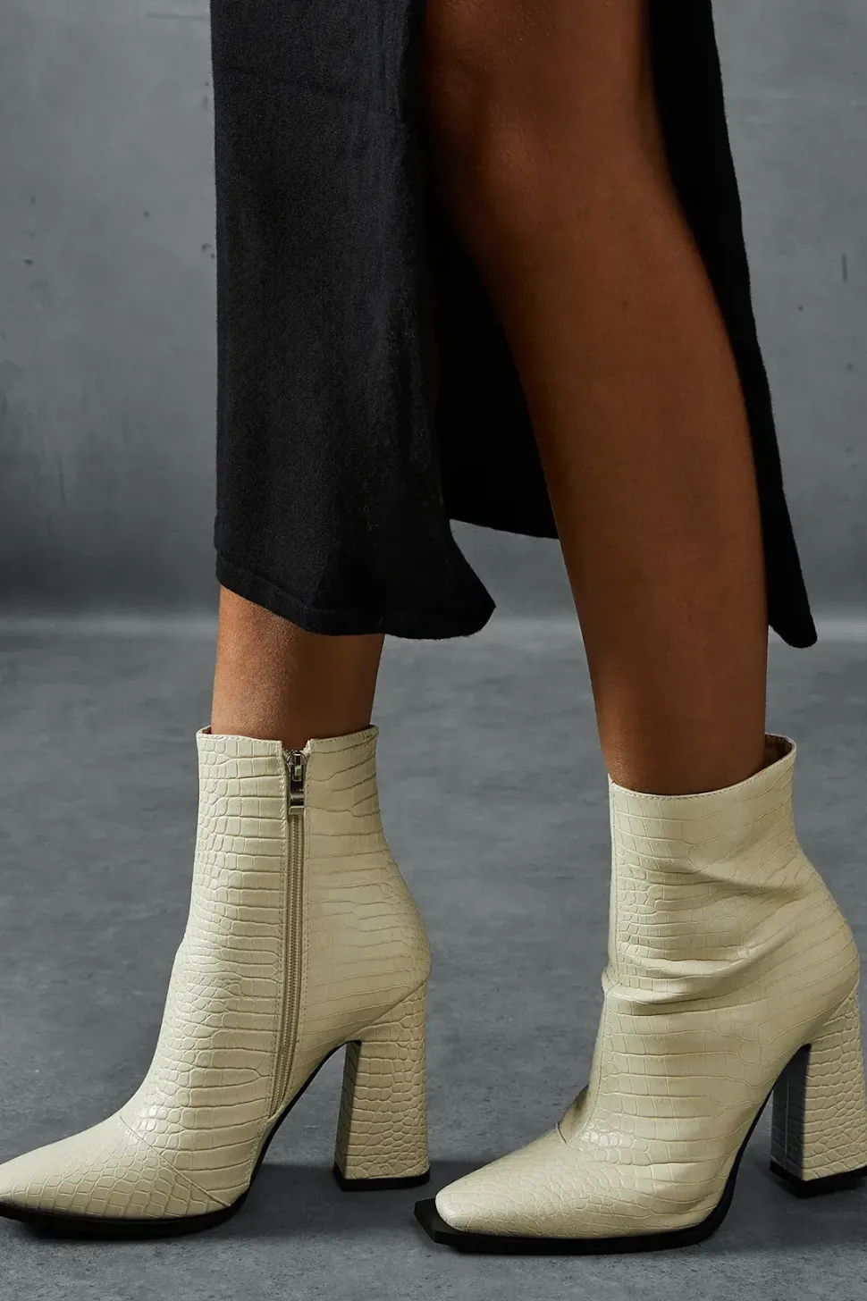 Croc Leather Look Ankle Boots