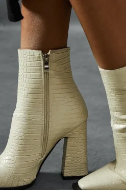 Croc Leather Look Ankle Boots