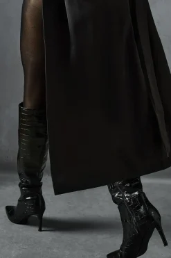 Croc Leather Look Pointed Knee High Boots