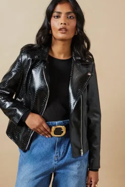 Crocodile Faux Leather Biker Jacket