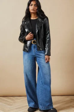 Crocodile Faux Leather Biker Jacket