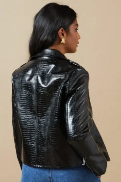 Crocodile Faux Leather Biker Jacket