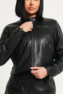 Cropped Leather Moto Jacket