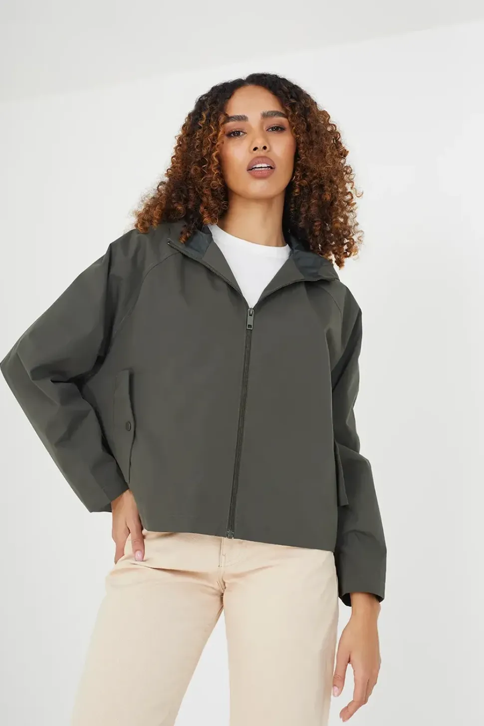 Cropped Raglan Sleeve Jacket With Hood