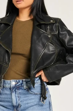 Cropped Washed Leather Biker
