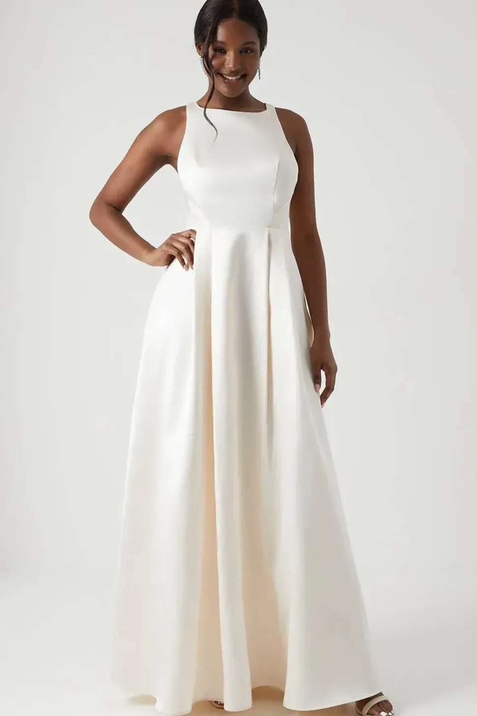 Cross Back Twill Ecru Maxi Dress