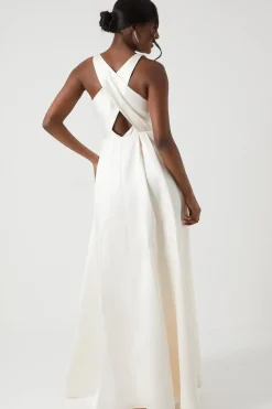 Cross Back Twill Ecru Maxi Dress