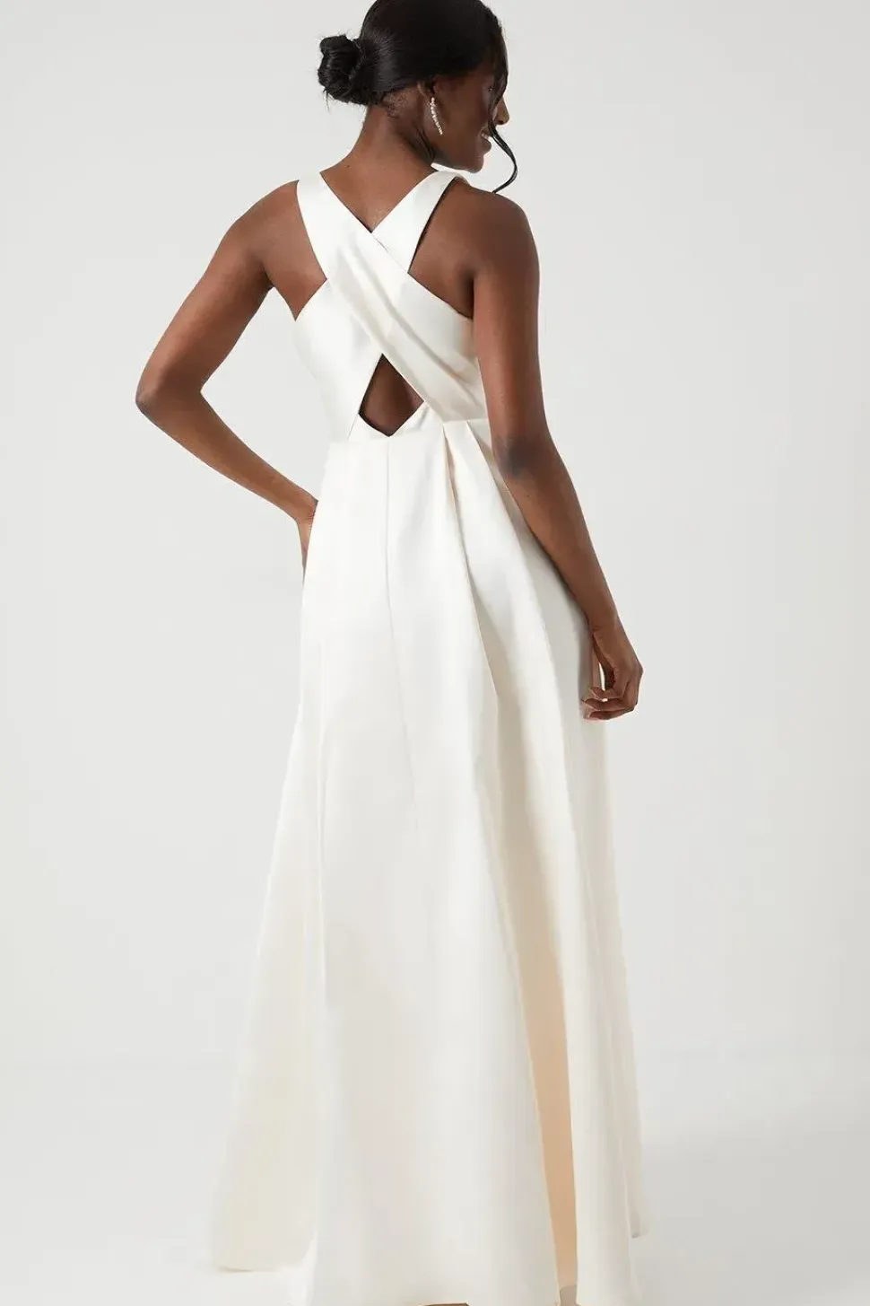 Cross Back Twill Ecru Maxi Dress