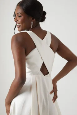 Cross Back Twill Ecru Maxi Dress