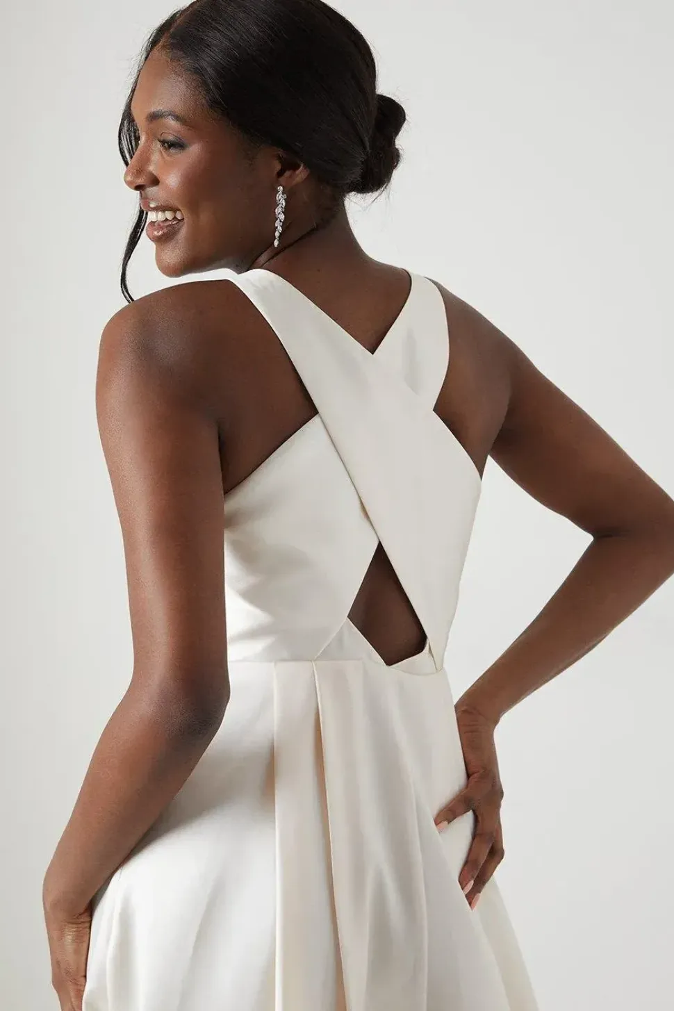 Cross Back Twill Ecru Maxi Dress
