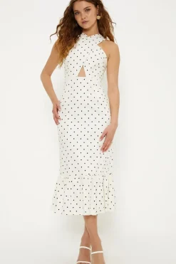 Cross Front Cotton Sateen Tiered Midi Dress