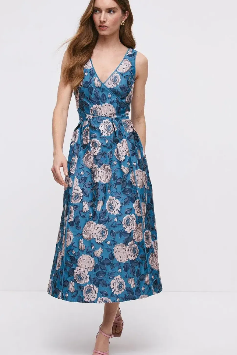 Cross Front Jacquard Midi Dress