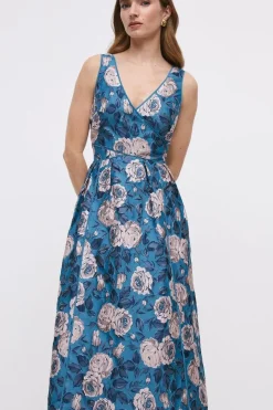 Cross Front Jacquard Midi Dress