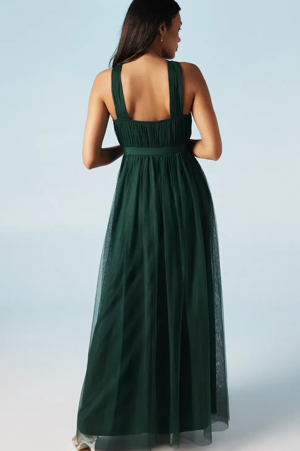 Cross Neck Halter Mesh Bridesmaids Dress