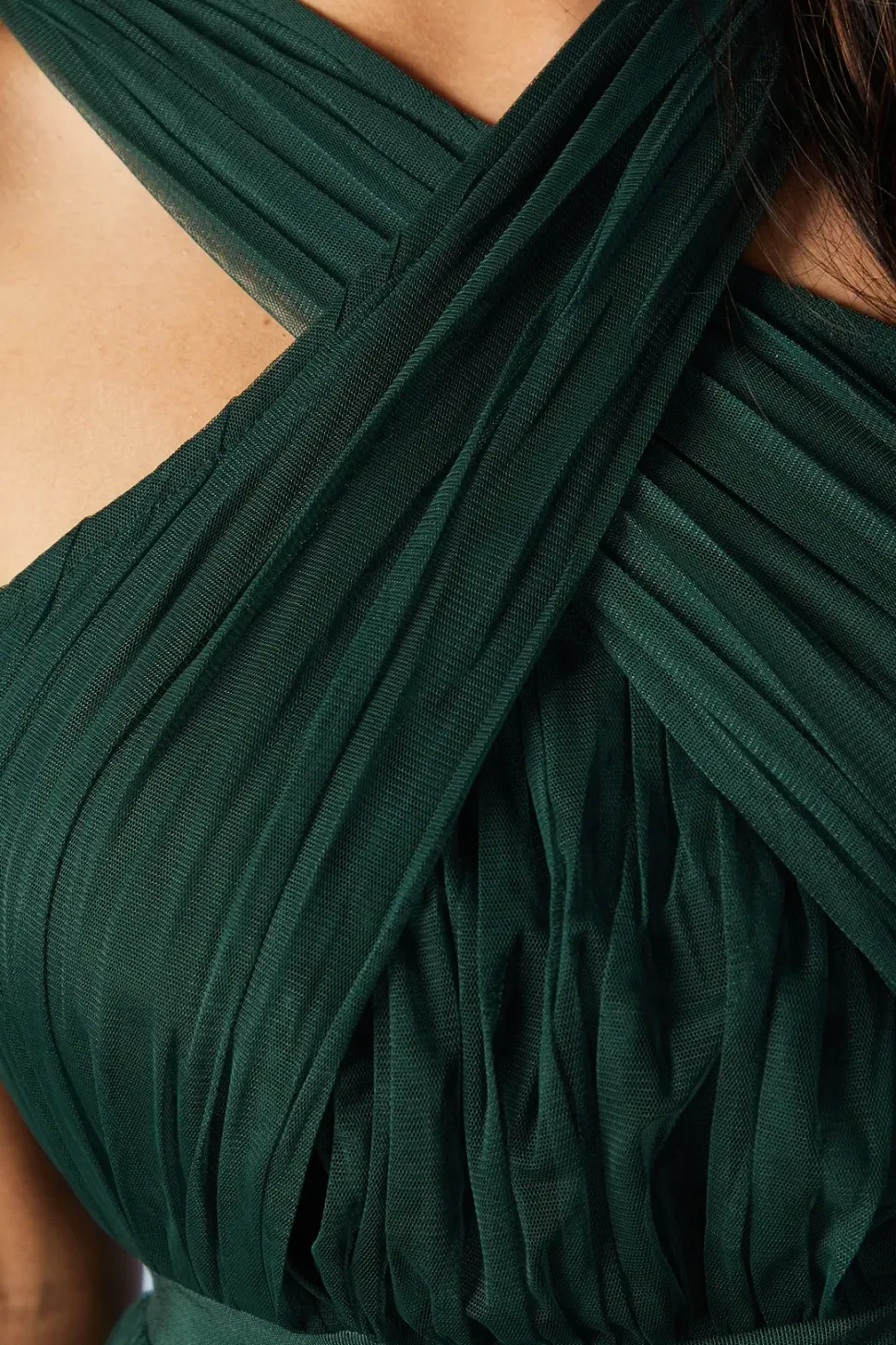 Cross Neck Halter Mesh Bridesmaids Dress