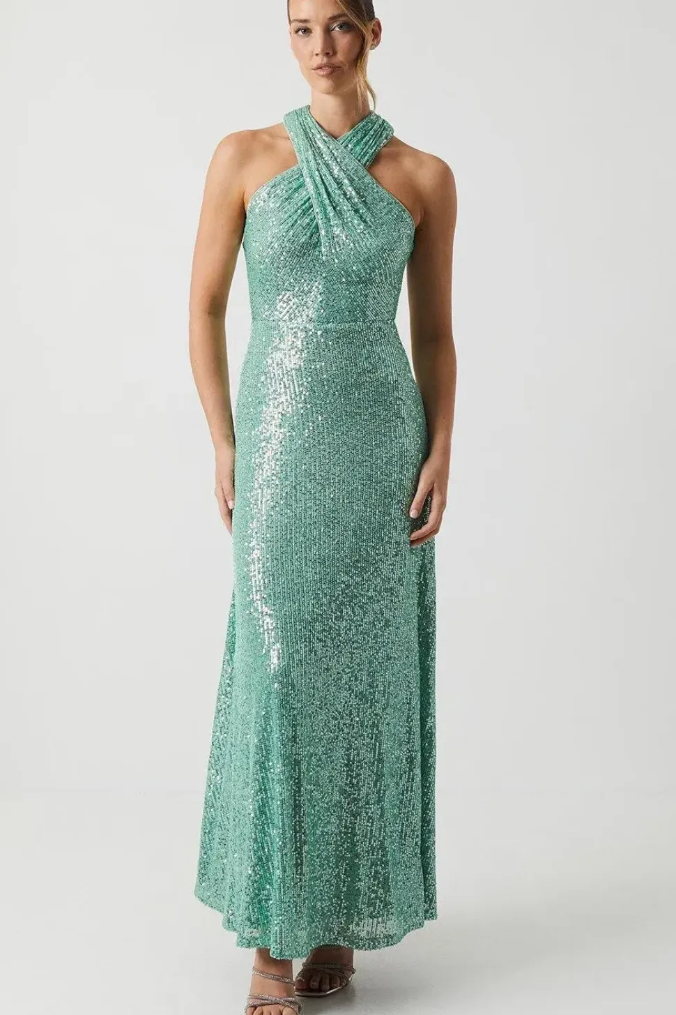 Cross Neck Sequin Bridesmaid Maxi Dress