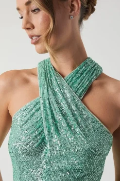 Cross Neck Sequin Bridesmaid Maxi Dress