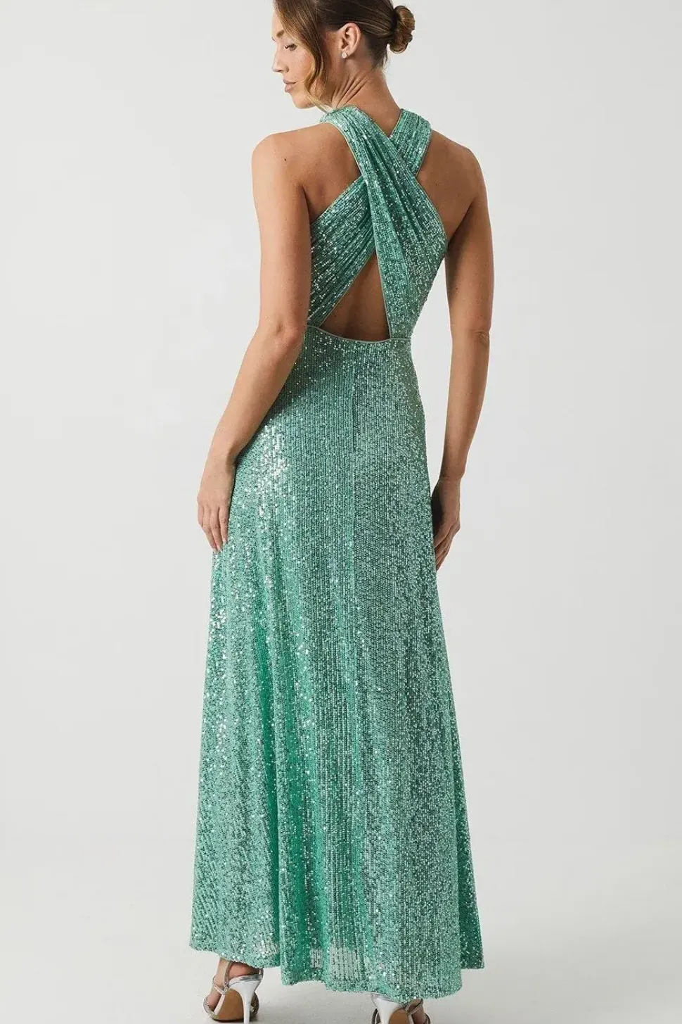 Cross Neck Sequin Bridesmaid Maxi Dress