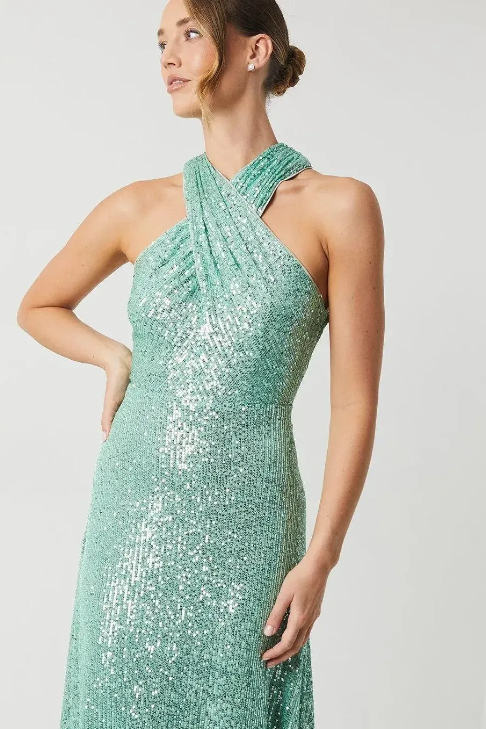 Cross Neck Sequin Bridesmaid Maxi Dress