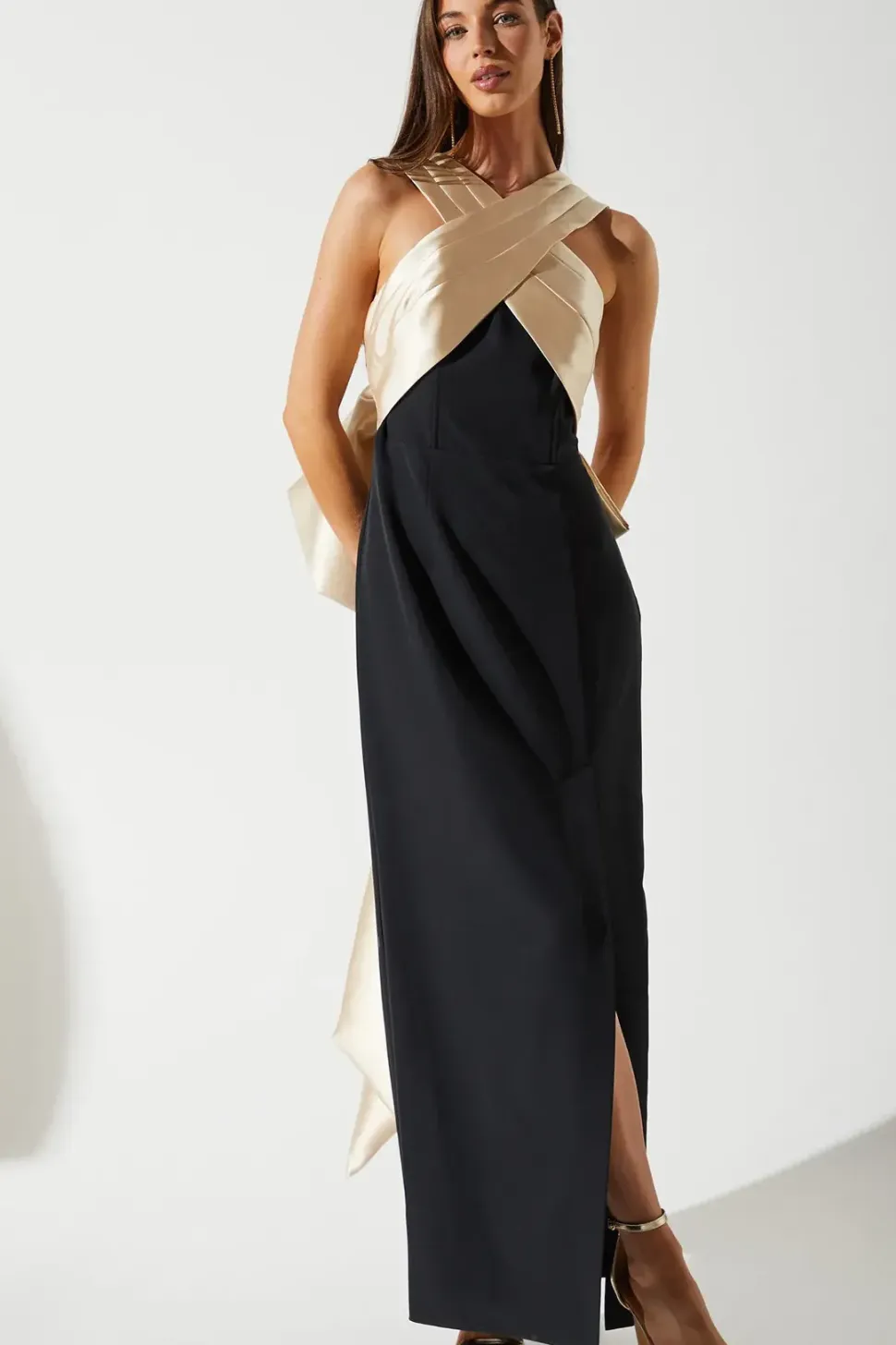 Cross Over Front Bow Back Maxi Dress