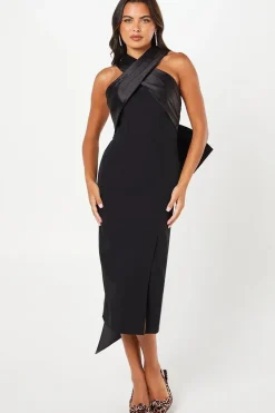 Cross Over Front Bow Back Midi Dress