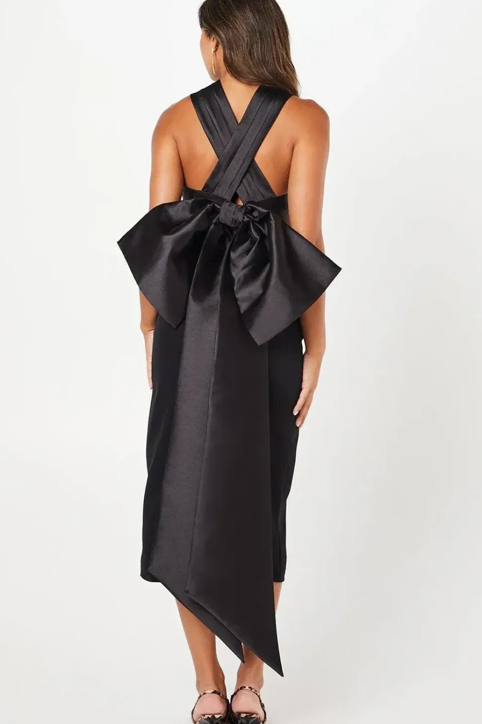 Cross Over Front Bow Back Midi Dress