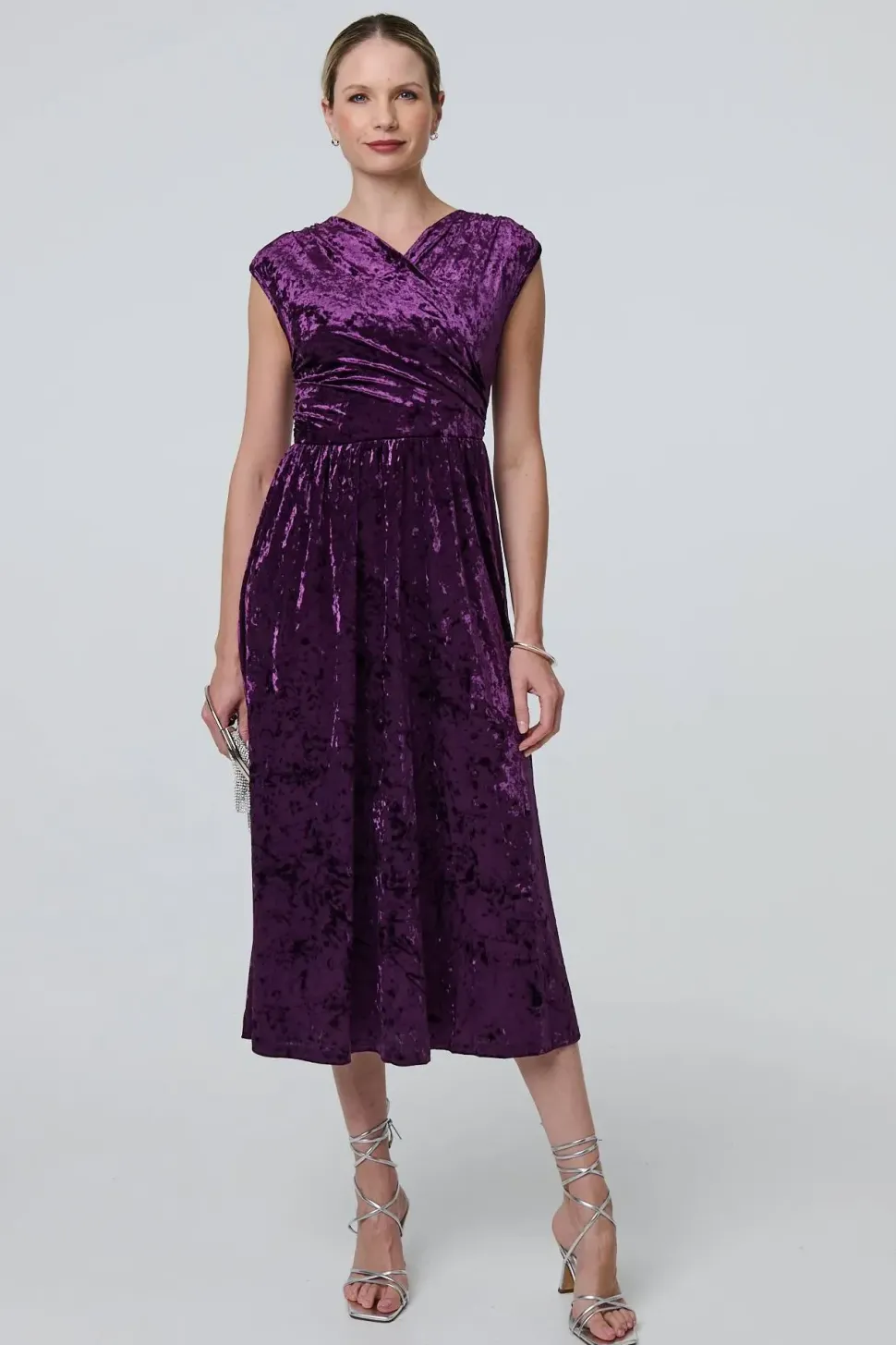 Crushed Velvet Fit & Flare Midi Dress
