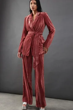 Crushed Velvet High Waisted Tailored Trouser