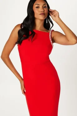 Crystal Trim Stretch Crepe Maxi Dress