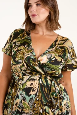 Curve Angel Sleeve Wrap Midi Dress