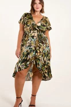 Curve Angel Sleeve Wrap Midi Dress