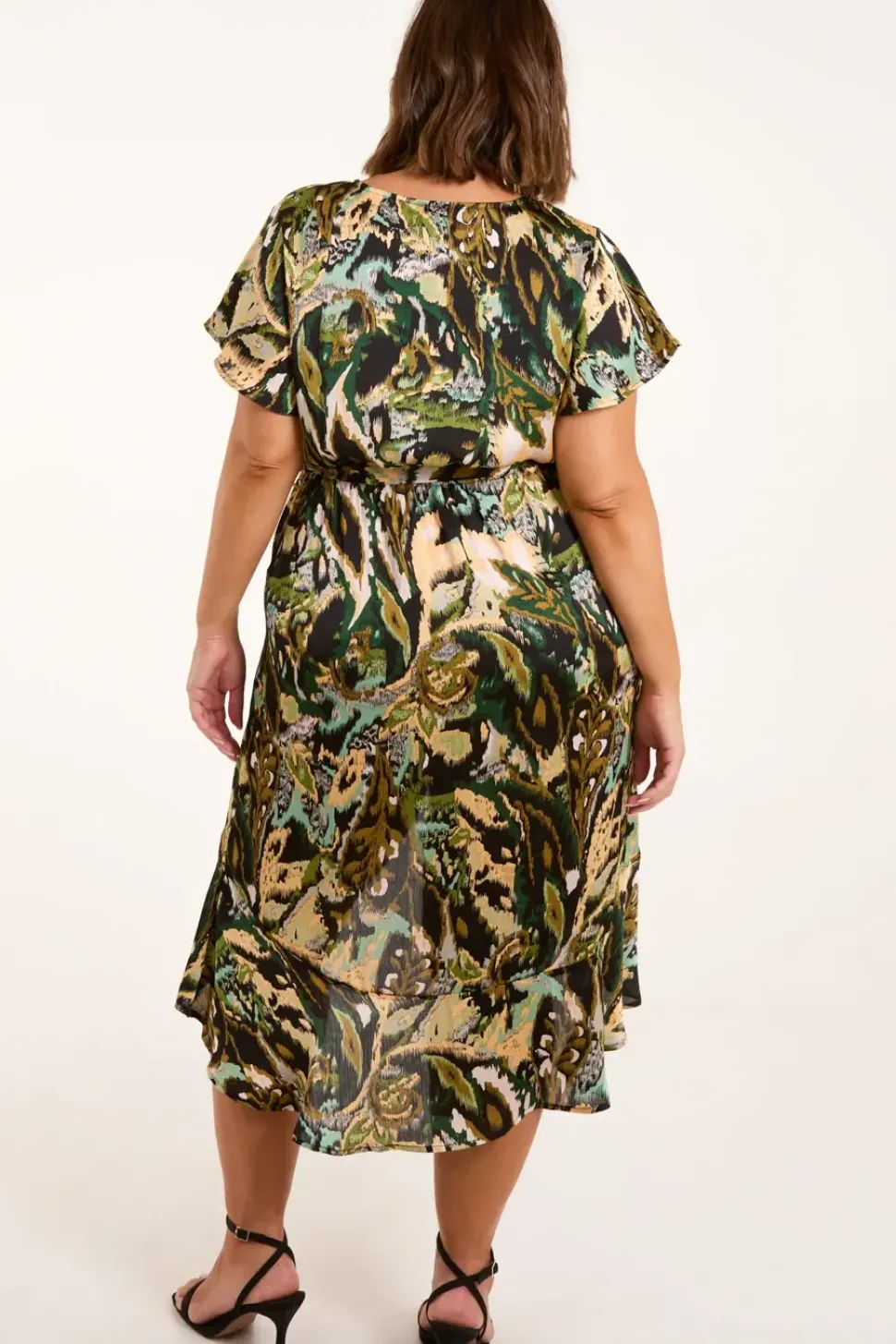 Curve Angel Sleeve Wrap Midi Dress