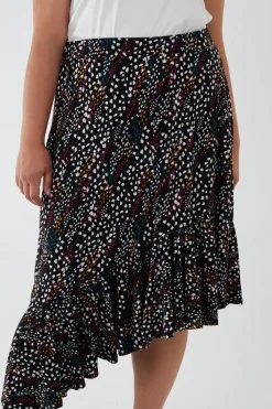Curve Asymmetric Hem Midi Skirt