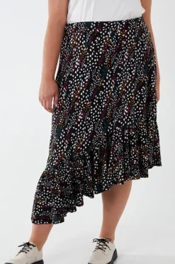 Curve Asymmetric Hem Midi Skirt